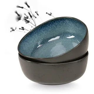 Moritz & Moritz ORGANIC Servierschalen Set Blau - 2x Große Schalen aus hochwertigem Steinzeug, Modern & Zeitlos, Mikrowellen- & Spülmaschinengeeignet - Perfekt für Salate, Pasta, Snacks & mehr