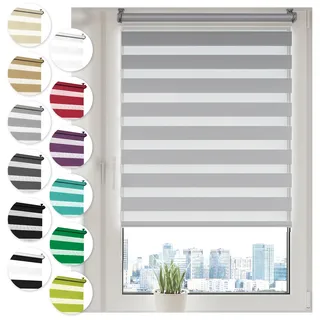 Sonello Doppelrollo Klemmfix ohne Bohren 50 cm x 100cm Grau Fensterrollo | Fenster Rollos Für Innen, Klemmrollo, Sonnenschutzrollo, Duo Rollo für Fenster & Tür, Zebrarollo, Tag und Nacht Rollo