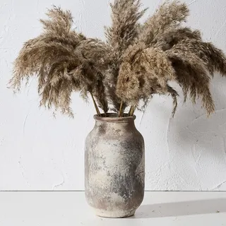 SIDUCAL Rustikale Keramikvase im Bauernhaus-Stil, weiß gekalkte Terrakotta-Keramik, dekorative Vase für Heimdekoration, Tisch, Wohnzimmerdekoration, Regaldekoration, Kaminsims, 24,1 cm, Terra