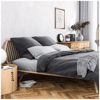 Wolkenfeld Mako Satin Bettwäsche 200x220-100% Baumwolle - Traumhaft weiche Bettwäsche-Sets - 1x Bettbezug 200x220cm + 2X Kissenbezug 80x80 - Anthrazit Grau