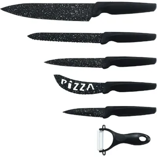 6 teilig Messerset 5 Messer 1 Sparschäler Set Brotmesser Kochmesser Fleischmesser Brotmesser Schwarz - Schwarz
