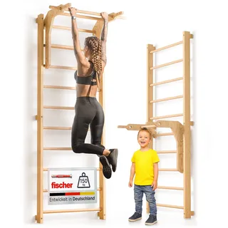 gurkler Sprossenwand für Erwachsene und Kinder - inkl. Klimmzugstange & Dip Extension - Kletterwand und Sprossenwand Kinderzimmer