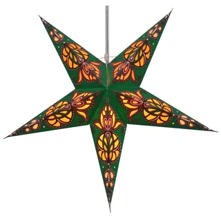 Faltbarer Leucht Papierstern, Weihnachtsdeko 60 cm, Medusa grün/lila | Handgefertigter Papierstern, stimmungsvolle Fensterdeko, TÜV geprüft, einfache Montage, inklusive Anleitung
