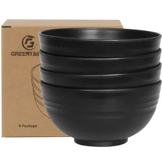Greentainer 24 OZ Schüssel Müslischalen/Salatschalen 4er Set 710ml | Obstschale, Suppenschüssel für Kinder und Erwachesene|Leicht & Bruchsicher|Spülmaschinen- Mikrowellentauglich|Schwarz|Kunststoff