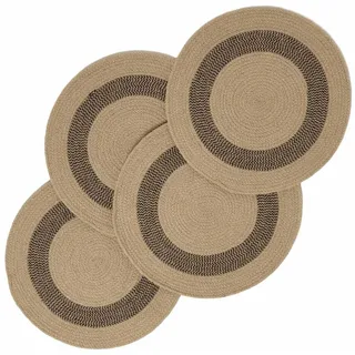 Homescapes Tischset rund im 4er-Set 40 cm, schwarz-natur aus Baumwolle , Textil , Rund , 40x40 cm , Oeko-Tex® , Heimtextilien, Wohntextilien, Tischwäsche, Tischsets