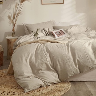 Sedefen Bettwäsche 200x200cm Baumwolle Renforce Beige Leinenfarbe Uni Unifarben Baumwollbettwäsche Set,Doppelbett Bettbezug und 2 Kissenbezug 80x80cm,mit Reißverschluss