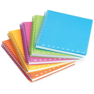 Pigna, Spiralgebundene Notizbücher MONOCROMO FLUO PPL, A5, 16,6x20,3 cm, 70 Blatt, 80 g/m2 Papier, innen 5M, quadratisch 5 mm, 5 Stk.