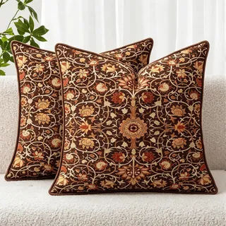 NIULAA Samt Boho Deko Kissenbezug 40x40 mit Dark Red Muster 2er Set | Sofakissen Couchkissen Floral,Dekokissen Wohnzimmer,Mandala Vintage Herbst Deko Kissen bezug Sofa Stuhl Bett