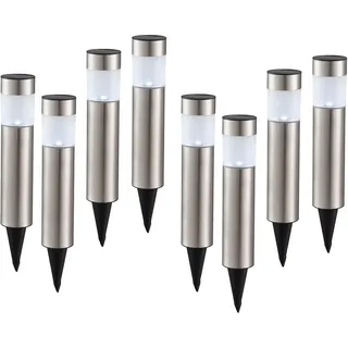 8er Set LED Erdspießleuchten Solarleuchten Edelstahl 38cm, Gartenleuchten Solar