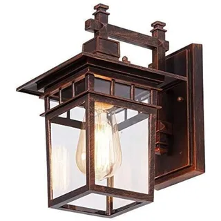 HONY-LIGHT Außenwandleuchte Retro Vintage Rot Bronze Wandlampe Wasserdichter IP44 E27 Außen Licht Aluminiumguss und Glas Außenlampe Balkon Zaun Gartenlampe Einfahrt leuchte 22 * 18 * 29 cm