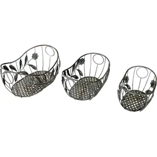Metall Dekokörbe Set 3tlg. oval antik grau Korb Dekokorb Pflanzkorb Korbset - Grau