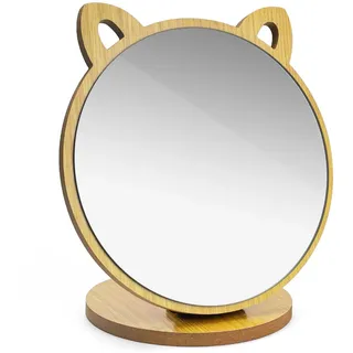 LWLWA Schminkspiegel Katzenohrform, Verstellbar Tischspiegel | Spiegel Klein Hohe Auflösung, Verdickter Massivholzsockel, für Schlafzimmer Wohnzimmer Schminktisch