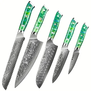 Koksmes Set – Messerset – Küchenmesser – Schneideset – Professionelle Messer – Grün – Japanischer VG-10 Stahl - Grün