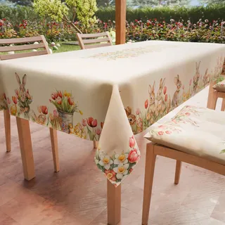 Petti Artigiani Italiani - Tischdecke für Ostern, schmutzabweisend, quadratisch, für die Küche, Motiv Tulpen X4 Plätze (140 x 140 cm), 100% Made in Italy