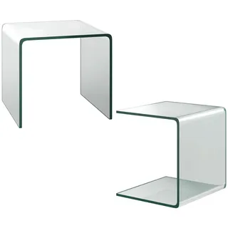 FANTASK 2 er Set Glastisch, 45 x 45 x 41cm, Beistelltisch aus gehärtetem Glas, Nachttisch, Sofatisch U-förmig, für Wohnzimmer, Büro, Schlafzimmer