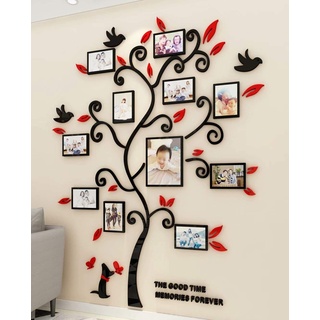 Wandaufkleber Baum Wandtattoo 3D DIY Familie Bilderrahmen Foto Sticker Familie Wandbilder Wandkunst für Hause Wohnzimmer Schlafzimmer (Rot,M-160 * 132cm)