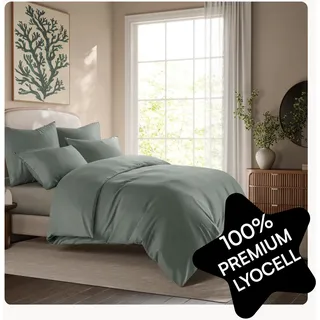 Seralino Lyocell Bettwäsche 200x200 + 2X 80x80 cm, Grün, 100% Tencel | 100% TENCEL™ Lyocell aus Eukalyptus, temperaturregulierend, atmungsaktiv, hypoallergen, YKK-Reißverschluss, OEKO-TEX