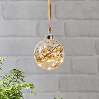 Star Trading Glaskugel "Glow", 15 LEDs in warmweißem Licht, ca. 10 x 11 cm - Transparent