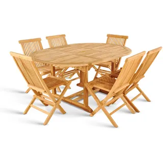 Gartenmöbel Set 7tlg Teak Gartentisch ausziehbar 120-170 cm BORNEO/MENORCA - Naturbelassen, Beige