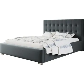 Polsterbett RIO mit Kopfteil, 200x200 cm, Doppelbett mit Bettkasten und Lattenrost aus Metal, Velourstoff, Farbe: Dunkelgrau - Dunkelgrau