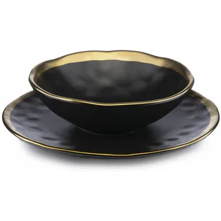HowHomely Tellerset Suppenteller schwarz-gold Teller Platte Speiseteller 2er Set