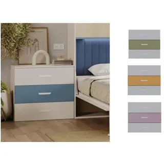 Kleine Kommode LUMINI 3S, Stauraumkommode, Schubladen, Sideboard (Cashmiere + Blau)