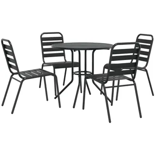 Gartenstuhl-Set 5-tlg. Stapelbar Pulverbeschichteter Stahl - Grau
