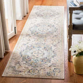 SAFAVIEH Traditionell Teppich für Wohnzimmer, Esszimmer, Schlafzimmer - Illusion Collection, Kurzer Flor, Hellblau und Creme, 69 X 244 cm