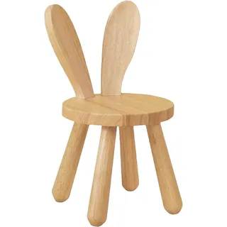 Kinderstuhl Holz - Ø 26x45cm Massivholz-Ständerhocker, Kinderstuhl ab 3 Jahr Massiv aus Holz, mit Hasenohren-Form Rückenlehne und rutschfeste Gummifüße, zum Essen, Lesen und Spielen