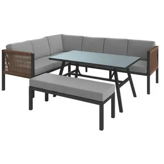 Ambia Garden Loungegarnitur , Anthrazit, Hellgrau , Metall, Kunststoff, Glas, Textil , Füllung: Schaumstoff,Polyester , nicht einzeln stellbar , 241x187 cm , Tisch mit Glasplatte , Gartenmöbel, Loungemöbel, Loungegarnituren