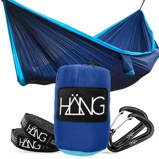 HÄNG XXL Hängematte 300 x 170 cm Outdoor für 2 Personen - Wetterfest & Ultraleicht (850 g), 200 kg Belastbarkeit - aus Fallschirmseide für Camping, Reise & Garten inkl. Befestigungsset - Navy/Blue