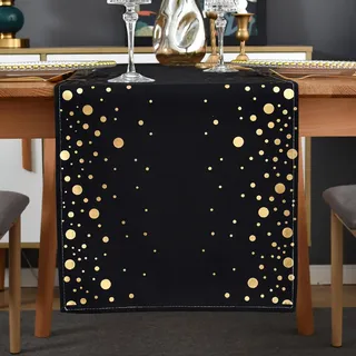 Tischläufer Schwarz Modern Kurz 33 x 140 Tisch Läufer Gold Punkten Geburtstag Hochzeit Tischdecke Weihnachten Stoff Tischdeko Boho Tischdekoration Landhausstil für Party Urlaub Weihnachts