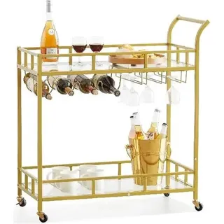 Servierwagen aus Edelstahl – Rollwagen mit 3 Ablagen – 80kg Tragkraft – Küchenwagen mit Bremsrollen - Gold