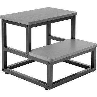 Rottogoon Tritthocker 2 Stufen für Erwachsene Kinder, Anti-Rutsch Tritthocker Holz Metallrahmen mit 500lbs Tragkraft Abgerundete Eckendesign Fußbank für Küche Bad Schlafzimmer Wohnwagen