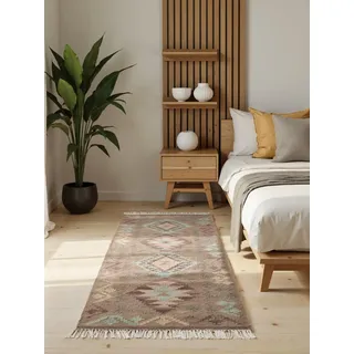 Hanse Home Afghan Kelim Teppich Dune - Bunter Traditioneller Teppich Handgewebt, Wolle & Baumwolle - Afghanischer Stil Oriental mit Fransen für Wohnzimmer, Schlafzimmer - Beige Multi, 60x190 cm