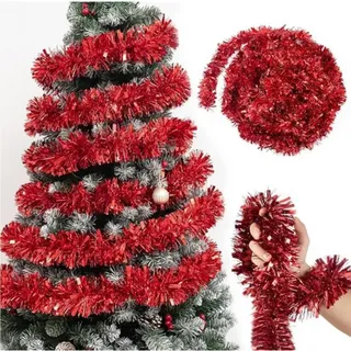 XULEGGNK 5 Stück Lametta Weihnachtsbaum Girlande Weihnachten 2M, Weihnachtsgirlande, Weihnachtsdeko Girlande, Für Treppe, Outdoor, Aussen, Innenbereich Deko, Rot