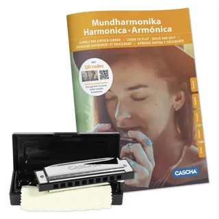 Cascha Blues Mundharmonika C-Dur Anfänger & Fortgeschrittene lern Set I Hochwertige 10-Loch diatonische Harmonika mit hochwertigen Messingstimmzungen inkl. Lehrbuch - QR-Codes - Hardcase - Putztuch