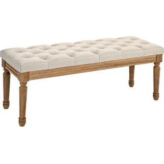 Homcom Sitzbank, Polsterbank mit Leinenoptik, Holzbeine für Schlafzimmer, Creme , Textil , Teilmassiv,Eukalyptusholz , Füllung: Schaumstoff , konisch , 41x48x120 cm , Wohnzimmer, Sessel, Hocker & Hockerbänke, Sitzhocker