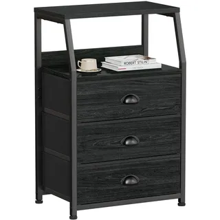 GarveeLife Kommode Schmal Kommodenschrank Mit 3 Schubladen Aus Stoff, Nachttisch Nachtschrank Sideboard Aufbewahrungskommode Mit 2-Tier Holz Regal Für Schlafzimmer, Flur, Wohnzimmer, 41x29x72Cm