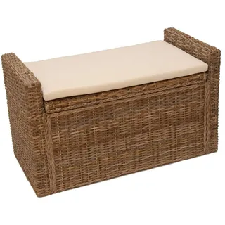 Mendler Sitzbank M92 Garderobenbank Bank Sitzhocker, mit Stauraum Kissen Kubu Rattan 88cm ~ grau