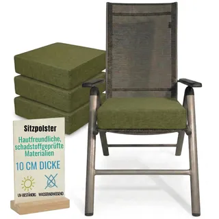 Pillows24 - Ergonomisches Sitzkissen Outdoor - 4x [ 40x40x10 cm ] in Grün - Waschbar Sitzerhöhung mit Reißverschluss für Gartenmöbel Stuhl - Grün