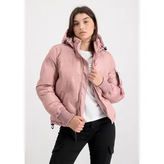 Winterjacke ALPHA INDUSTRIES "Hooded Logo Puffer Women", Damen, Gr. XS, rosa (silber pink), Obermaterial: 100% Polyester. Futter: 100% Polyester. Füllung: 100% Polyester, Jacken Winterjacke