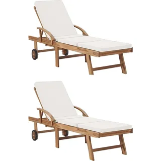 The Living Store Sonnenliegen mit Auflagen 2 Stk. Massivholz Teak Creme - Creme