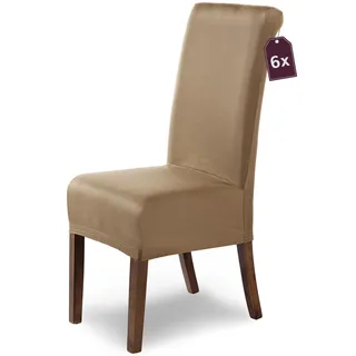 Scheffler Home Stuhlhussen Marie Beige 6er Set Wasserabweisende und elastische Stuhlbezüge mit Fleckenschutz – Passend für Esszimmerstühle und Schwingstühle – Öko-Tex Zertifiziert