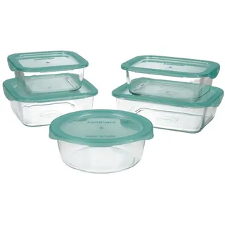 Luminarc Keep'n Lagon Set mit 5 Gläsern mit Deckel, 76 cl, 82 cl, 92 cl, 2 x 122 cl, zweifarbig