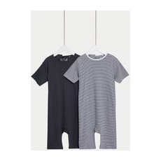 Unisex,Boys,Girls M&S Collection 2pk Adaptive Pure Cotton Rompers (3-16 Yrs) - Pewter, Pewter - 3-4Y