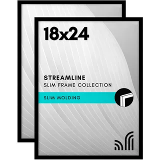 Americanflat 45 x 60 cm (18 x 24 Zoll) Posterrahmen mit poliertem Plexiglas – 2er-Set – Streamline-Kollektion – Bilderrahmen mit schmaler Leiste zur Wandpräsentation – Aufhängungen enthalten – Schwarz