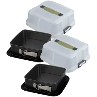 Zenker 9348850 Kuchenform, quadratisch, Springform, Kuchenform, quadratische Form, Springform mit Deckel, Stahl, verantwortungsvoller Kunststoff, 23 x 23 cm, 2 Stück