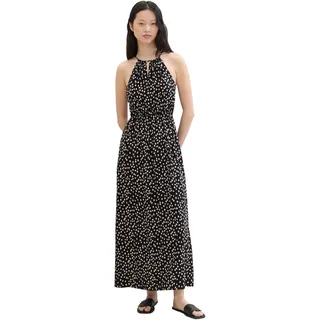 TOM TAILOR Denim Damen Maxi-Kleid mit Neckholder, black flower minimal print, S