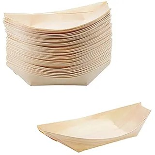 PIQIUQIU Holzschale Schiffchen aus Kiefernholz Bambus Holz Boote, Fingerfood Schälchen für Fingerfood Currywurst Pommes Sushi I Servierschale kalte 50 STK 19x10cm